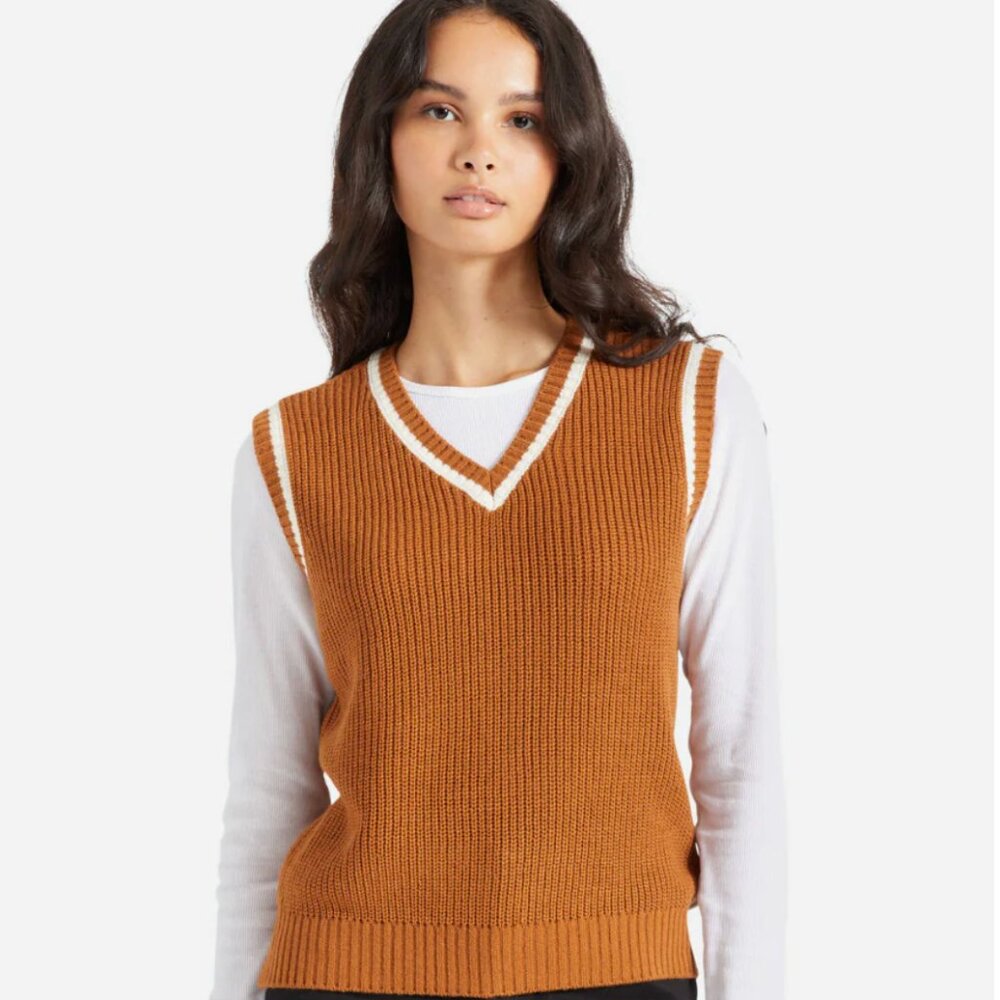 Brixton Melody Sweater Vest in Brown/White - Small